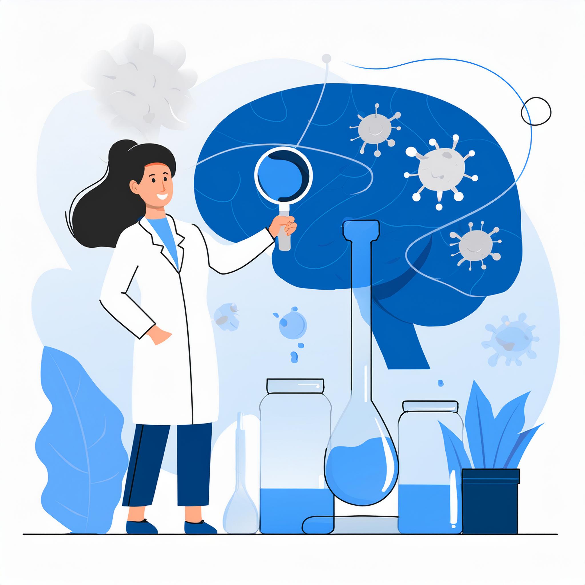 Illustration einer Frau die zu Frühindikatoren bei MS forscht.